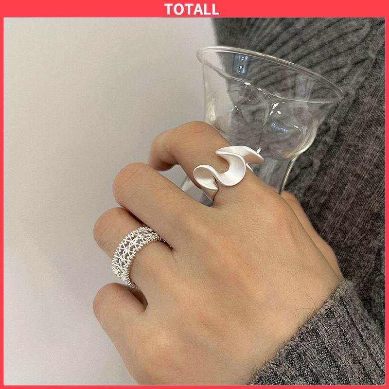 COD Cincin Renda Zirkon Gelombang Matte Pembukaan Cincin Sederhana Wanita yang Dapat Disesuaikan-Totall