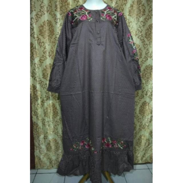 Gamis bahan katun twuill mix bunga bordir ld 140 cm  Jumbo  maxi Bigsize baju muslim plus size