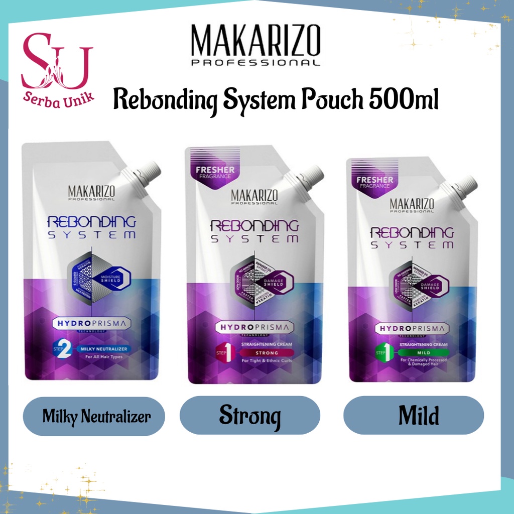 Makarizo Professional Rebonding System Step 1 / Step 2 / Hydroprisma
Straightening Cream Strong / Hydroprisma Neutralizer Milky Pouch / Mild
500ml