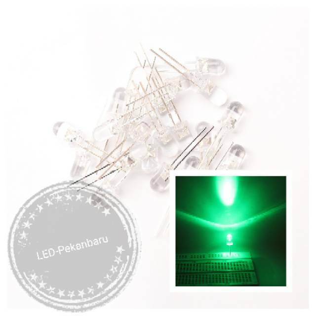 2PCS LED 5MM HIJAU TRANSPARAN ROUND HEAD 3V