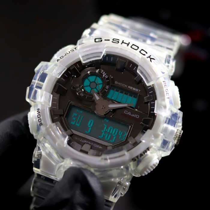 NEW JAM TANGAN GSHOCK GA700 TRANSPARAN PUTIH BENING SILVER DOBELTIME