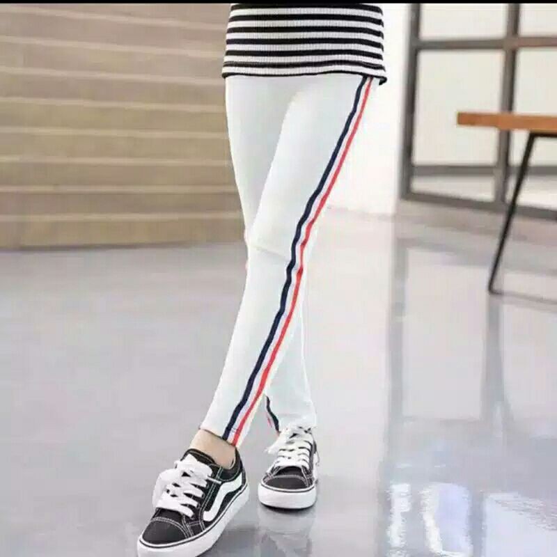 Legging List Stripe anak perempuan Bahan Jersey Usia 6 -13THN