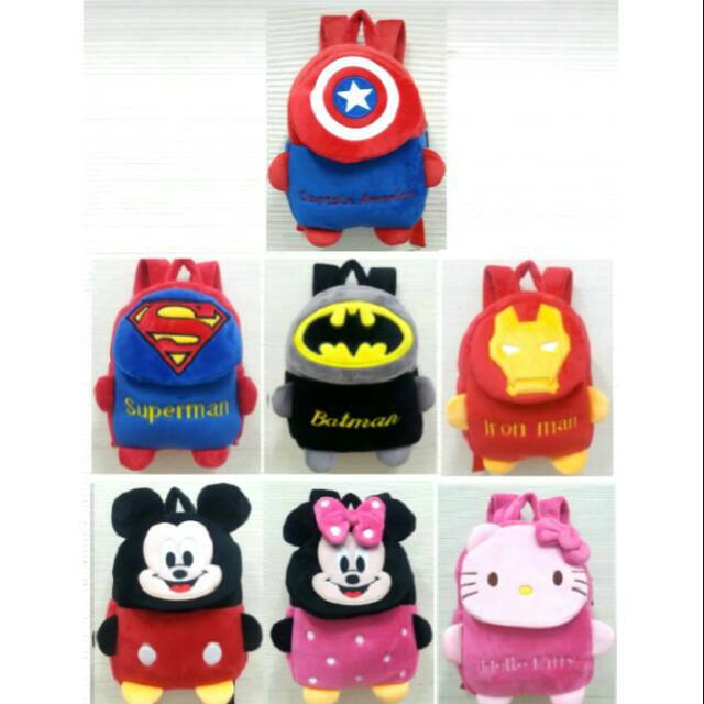 Tas ransel anak boneka kapten superman batman ironman mickey minnie hello Kitty sekolah paud baby ka