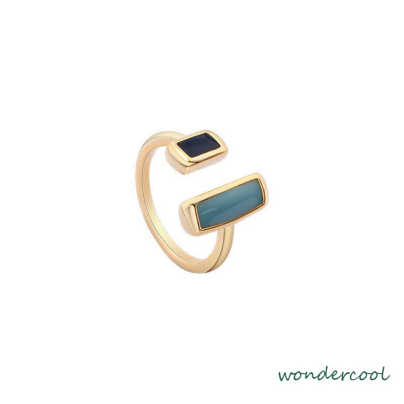 Port style Color contrast Ring female personality modern stylish geometry Opening ring originality fashion Index finger ring cincin wanita Cincin Jari Model Terbuka Dapat Disesuaikan Gaya Retro -Won