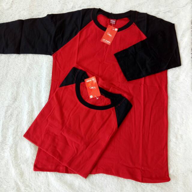 kaos reglan polos MERAH-HITAM lengan 3/4 uk 18 20 22 s m l xl xxl