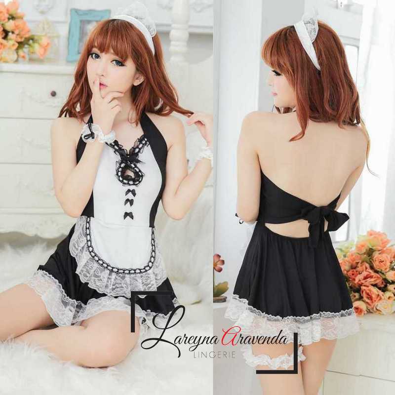 Set Lingerie Sexy + G String + Bando Fit M/L/XL/XXL Model Costume Maid Terusan LG316