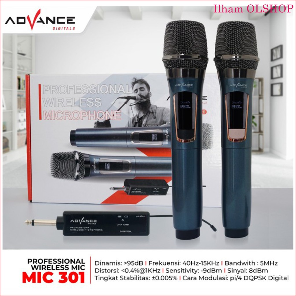 Microphone wireless Advance 301 Mic Karaoke Double Tanpa Kabel