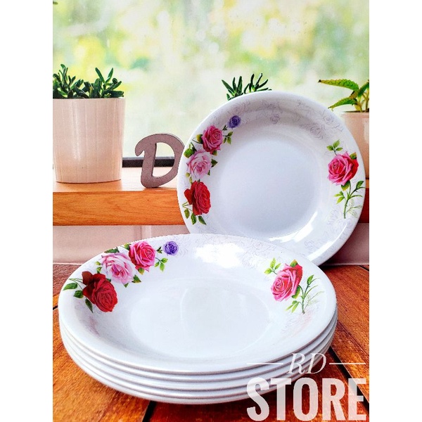 PROMO 6.PCS PIRING MAKAN CEKUNG MELAMINE MOTIF ROSE