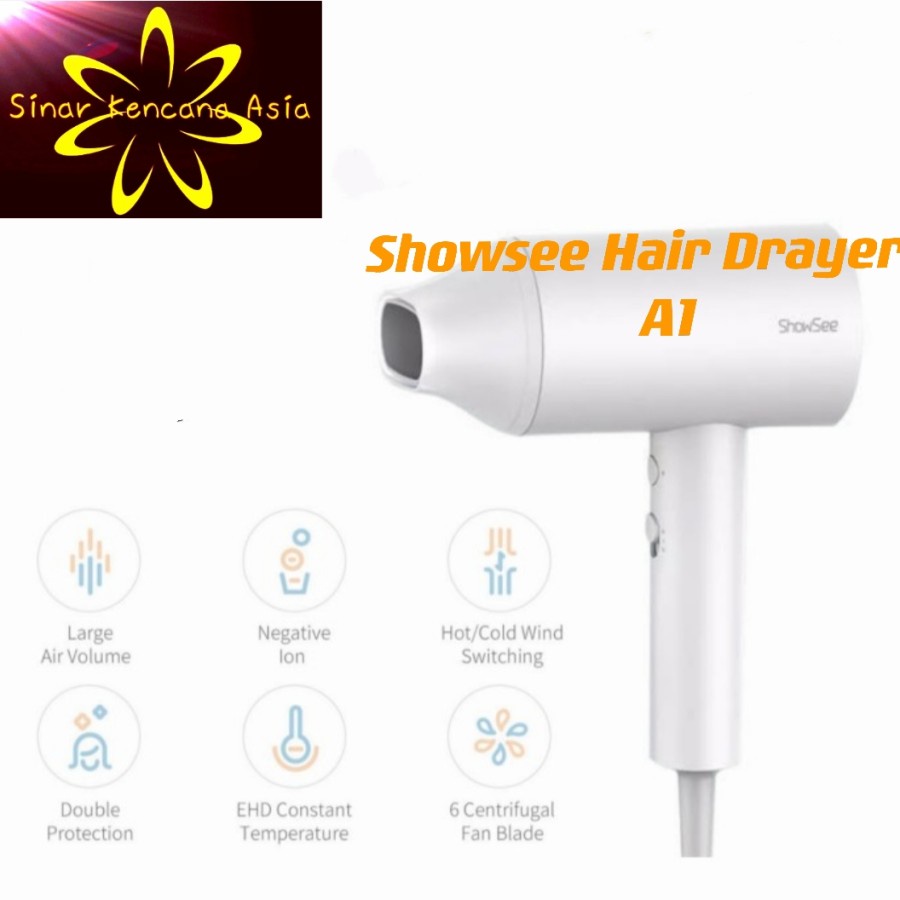 Showsee Hair Dryer A1 Quick Dry Negative Ion Hair Care 1800w