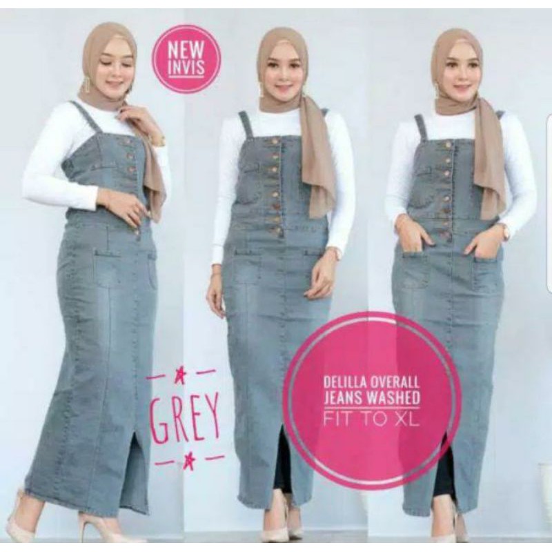 Delilla Overall Jeans Wanita Stretch Fashionabel