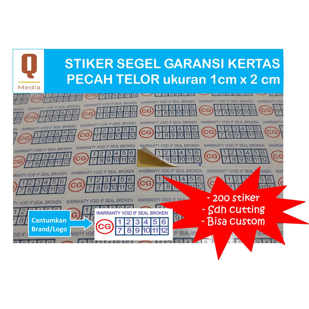 

CETAK KILAT & FREE DESAIN Stiker Khusus Segel Garansi ukuran 1cmx2cm bahan Pecah Telor