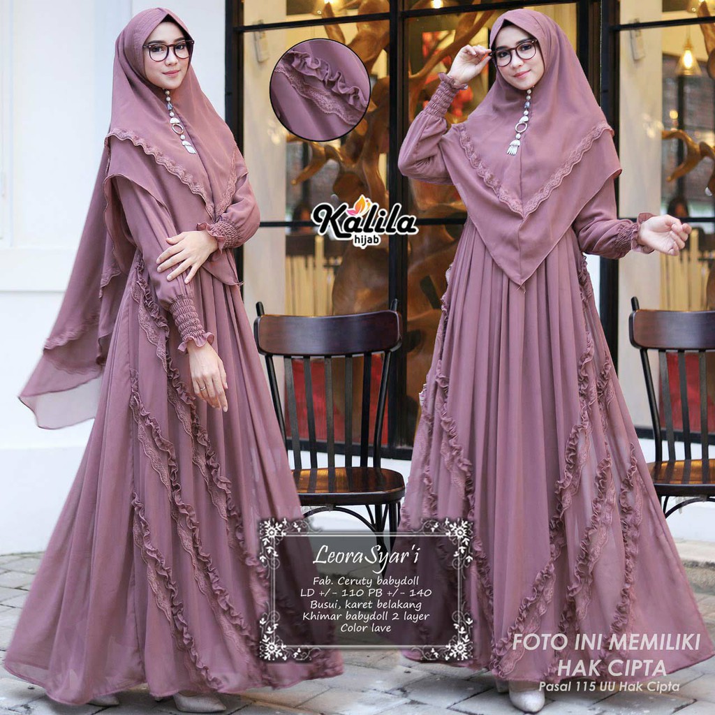 LEORA Gamis Syari Full Ceruti Busui Fit to XL LD 110 Cm