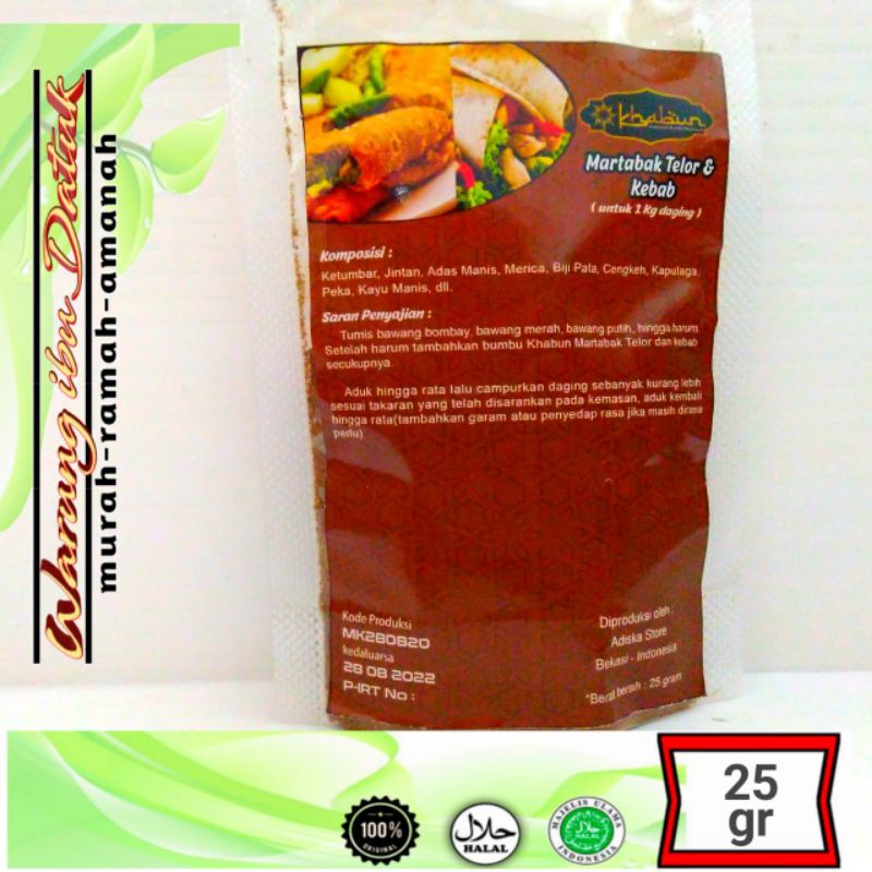 

Bumbu Martabak Telor Dan Kebab Cap KHABUN 50g
