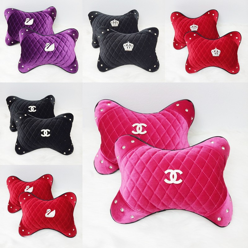 Bantal Headrest Mobil Sandaran Jok Mobil Motif DAD Mahkota CROWN, CHVNEL, SWAN Bahan BLUDRU Premium