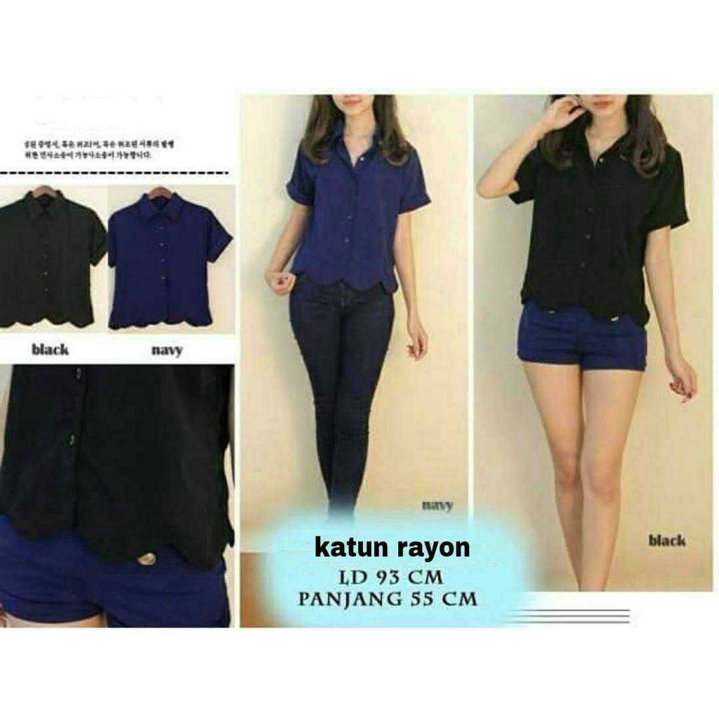 [km renata scalop RO] kemeja wanita katun rayon hitam dan navy