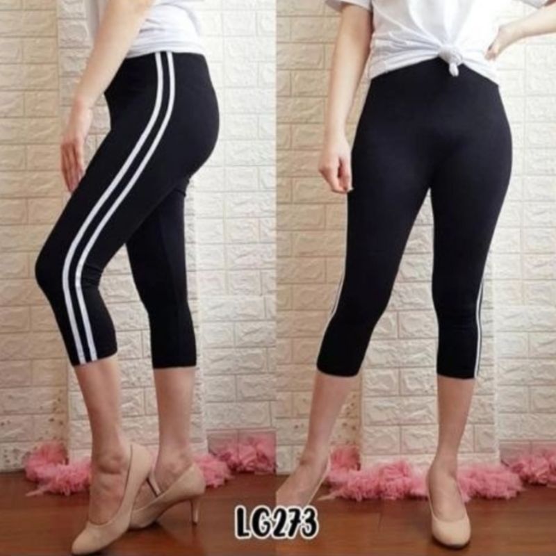 Legging 7/8 Wanita  List 2 Putih Fit S-XXL (Bb 40-80 kg)