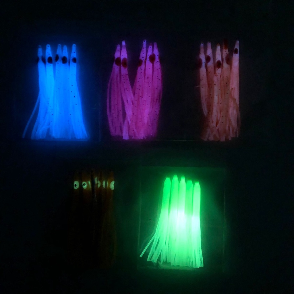 Umpan Cumi Karet Glow In the Dark Skrit Jarum Asisst Hook isi 5 pcs