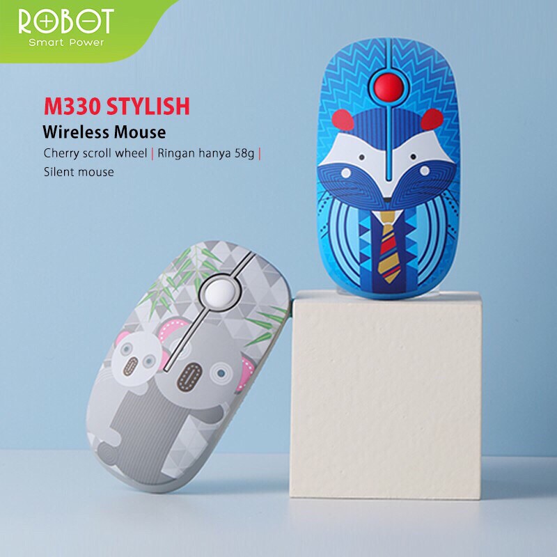 Mouse Wireless ROBOT M330 Stylish 2.4GHz Silent Optical 1600DPI Receiver USB untuk PC Laptop-Garansi