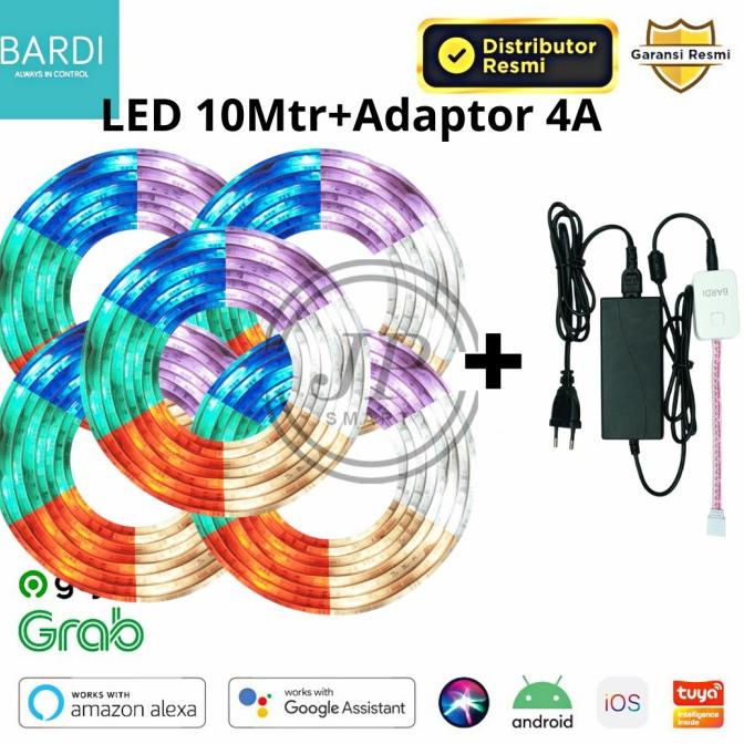 (:(:(:(] Paket 5 Bardi LED Strip 10M+Adaptor 4A For Smart Home/Google/Tuya
