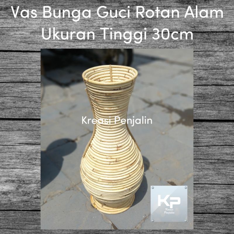 Vas Bunga Guci rotan Tinggi 50 cm / Guci Rotan Alam Vas Bunga Dekorasi Ruang / Pot Bunga Hias Guci Rotan