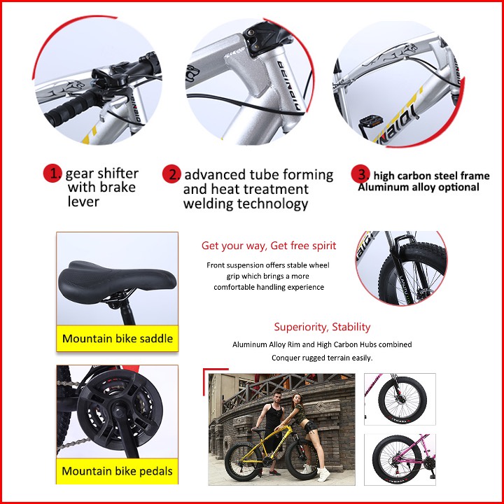 MURAH Paket Lengkap Sepeda MTB BEINAIDI Fat Tyre HIGH CARBON STEEL 7 Speed