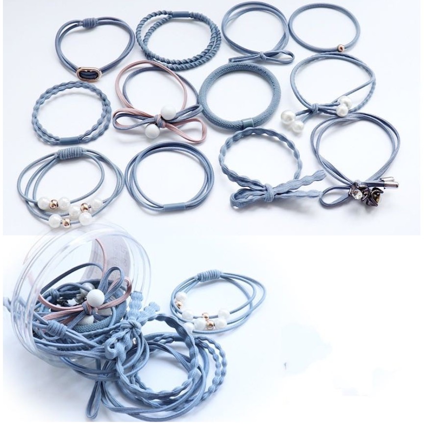 Ikat Rambut 12 in 1 Fashion Wanita / Accesories Rambut Import / Ikat Rambut Murah-Biru Muda