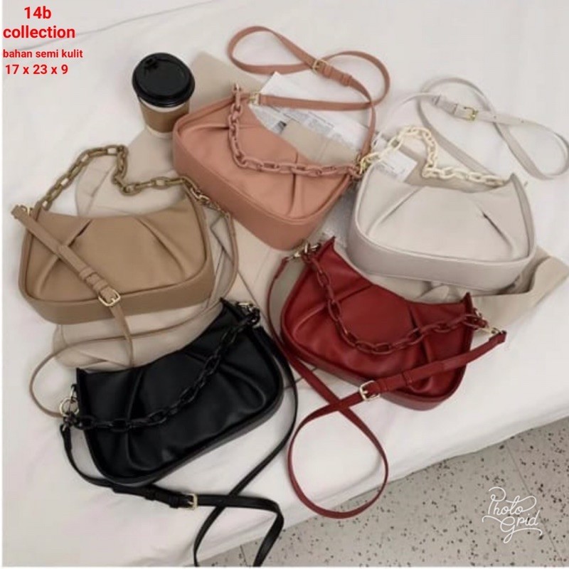 tas selempang wanita kulit tas kulit top handle rantai retro chain bags tas kondangan simple elegant