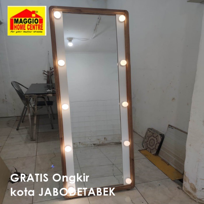 KACA STANDING - STANDING MIRROR WITH LAMPU - CERMIN BADAN LAMPU - HOLYWOOD BM