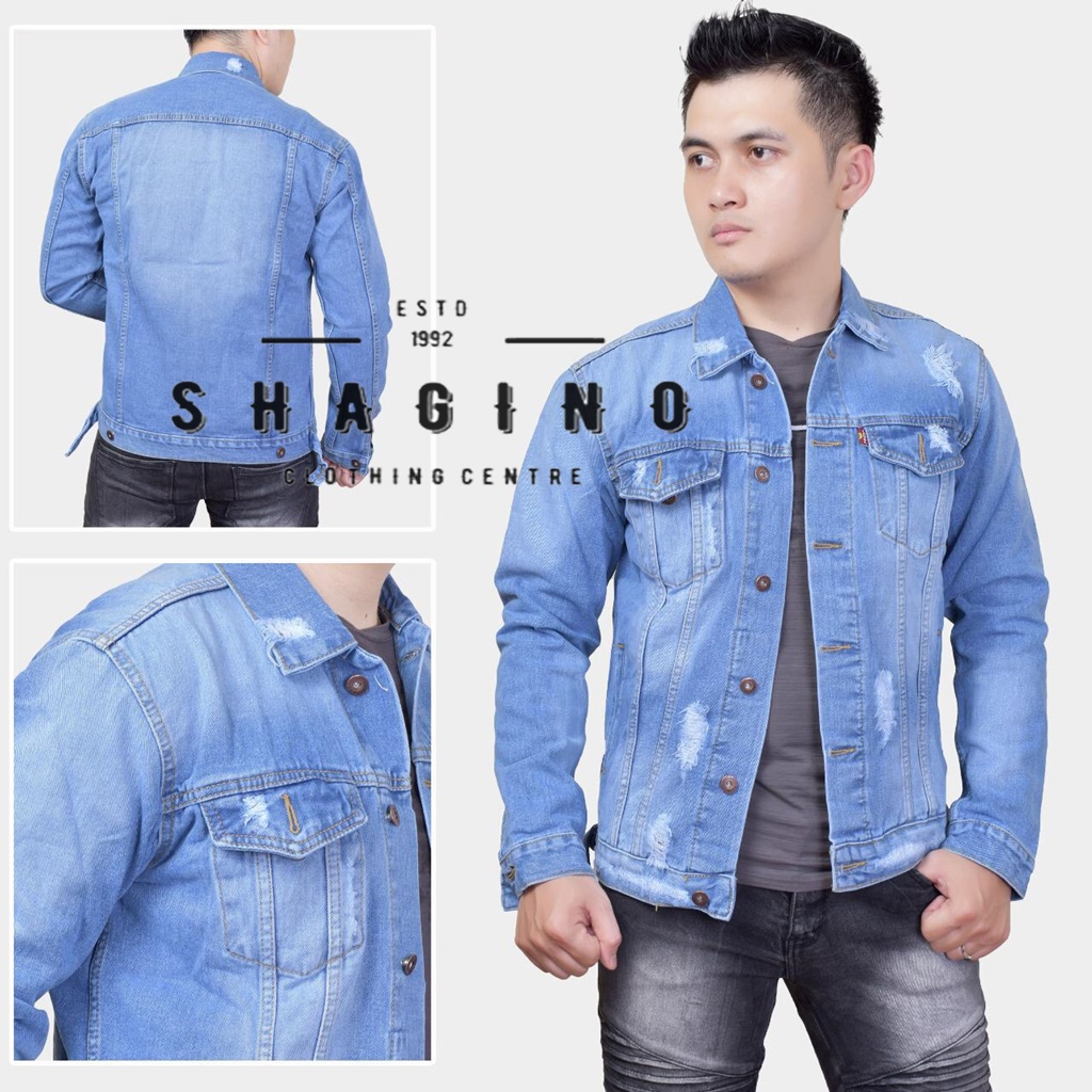 Shagino | Jaket Pria Terbaru / Jaket Jeans Pria / Jaket Jeans Pria Sobek / Jaket Jeans Pria Original