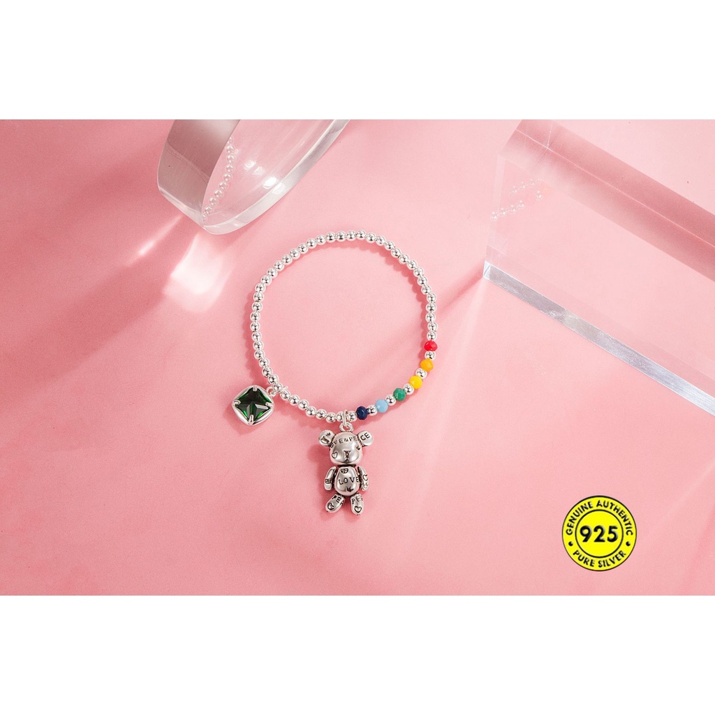 Kalung Manik-Manik Bulat Warna Pelangi Bahan S925 Silver Tahan Air Untuk Wanita