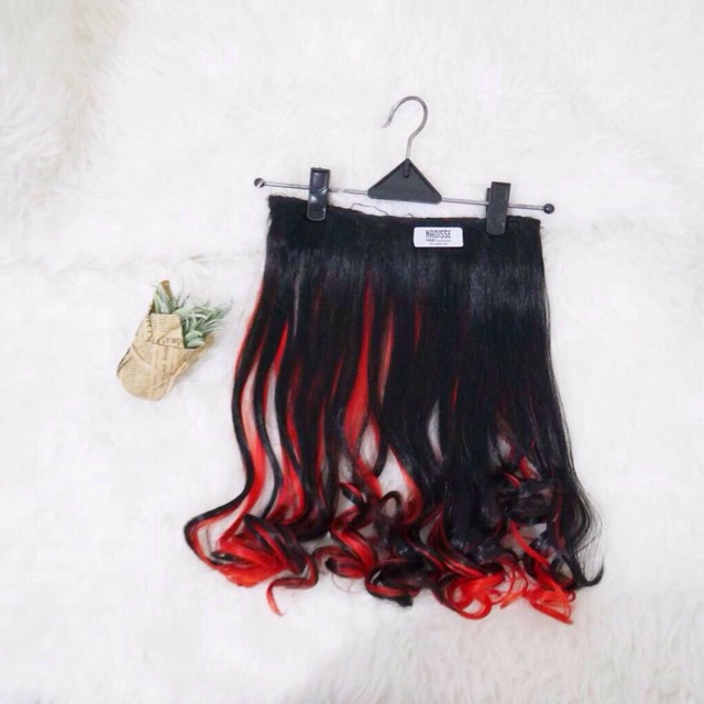 nadiSSE HAIR CLIP CURLY OMBRE MERAH HAIRCLIP BIGLAYER CURLY PANJANG HAIRCLIP CATOK JEPIT RAMBUT COD