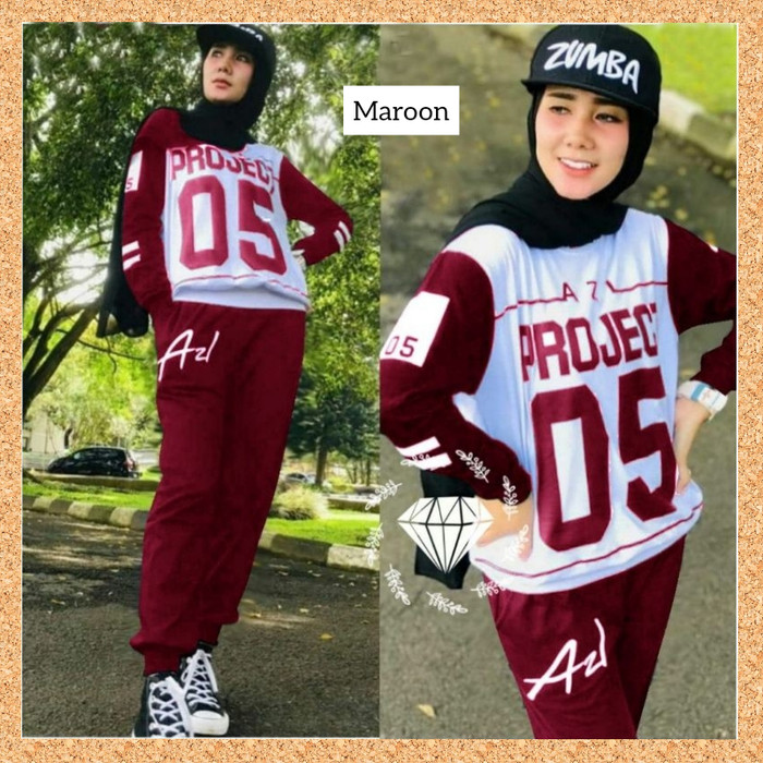 baju muslimah setelan olahraga wanita 05 senam aerobik zumba maroon