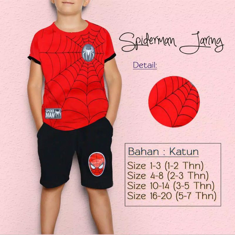 SETELAN baju anak lengan pendek spiderman jaring / setelan anak spiderman jaring full print