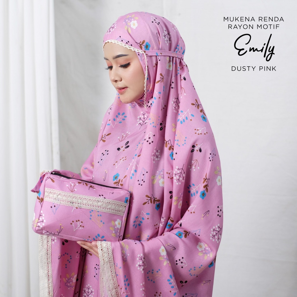 PUSAT MUKENA TASIK - MUKENA DEWASA RENDA RAYON MOTIF EMILY