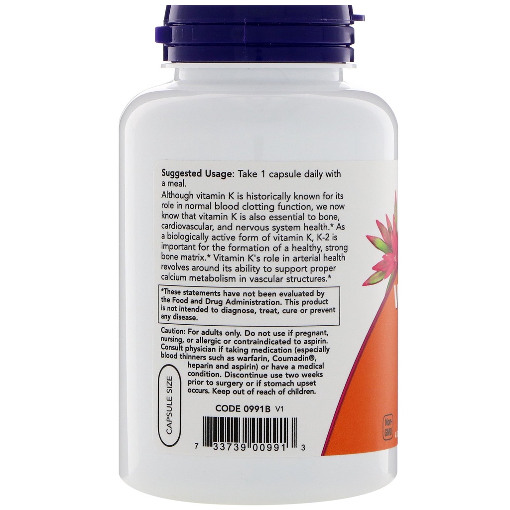 Now Foods Vitamin K2 100mg 250 VegCap Untuk Kesehatan Tulang ORI USA