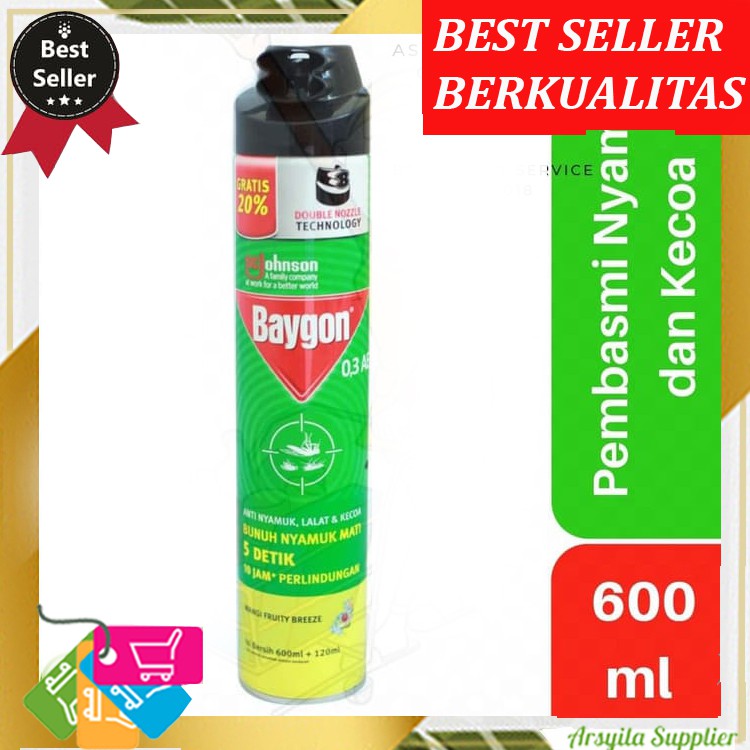 Baygon Fruity Breeze Double Nozzle Technology 600 - 120 ml Gratis 20%