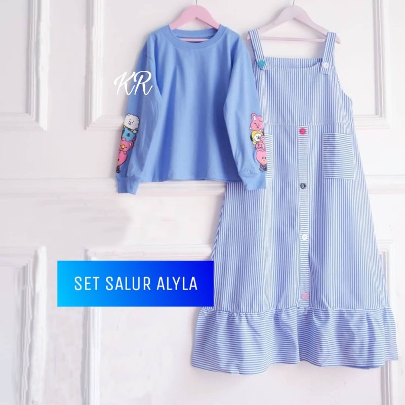 2in1 Overal Anak Perempuan Jumpsuit Set (Gratis Kaos) Overall Baju Kodok Jumsuit Anak Cewek Stelan B