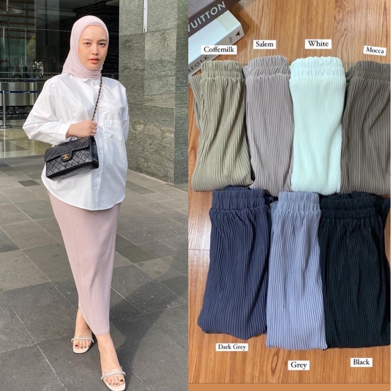 HIJABBOSS.OFFICIAL Pleated Skirt / Rok Plisket Span Premium / Rok Span Wanita Panjang Jumbo / Rok Ib