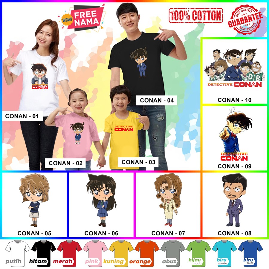 [FREE NAMA!!] Baju Kaos COUPLE  ANAK DAN DEWASA DETEKTIF CONAN BANYAK MOTIF