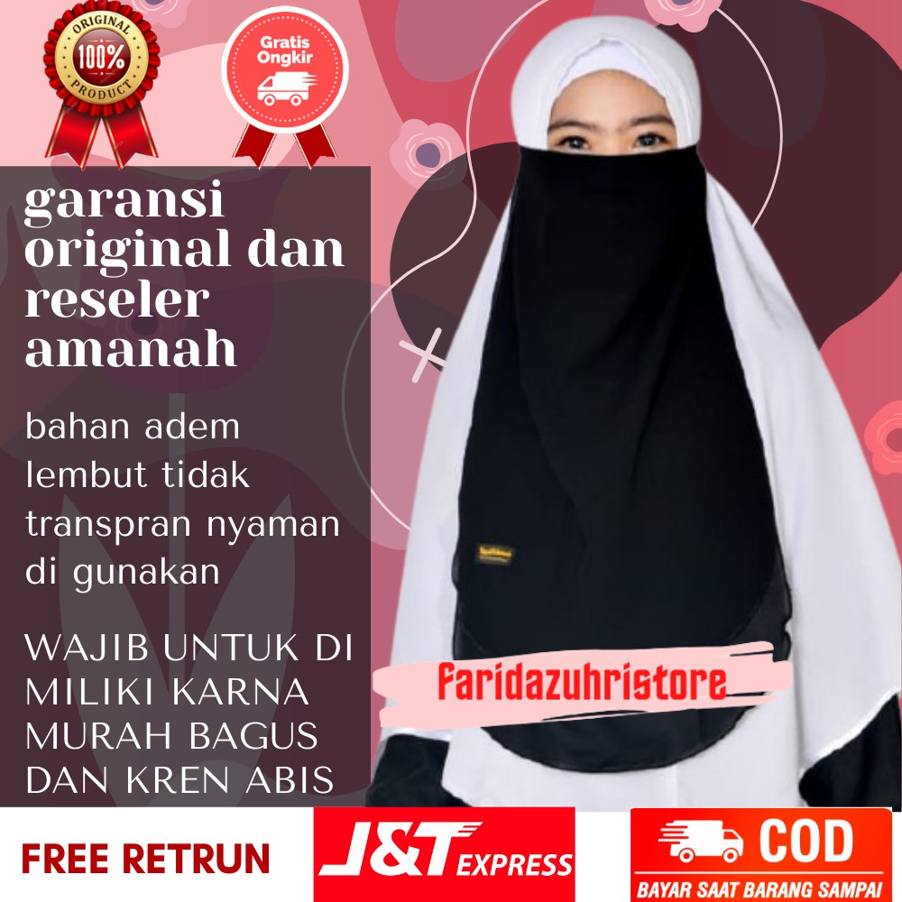 Cadar Tali 2 Layer Rempel Niqab Karet Hitam Premium Tanpa Jahitan Sifon Silky Arab Jetblack Premium