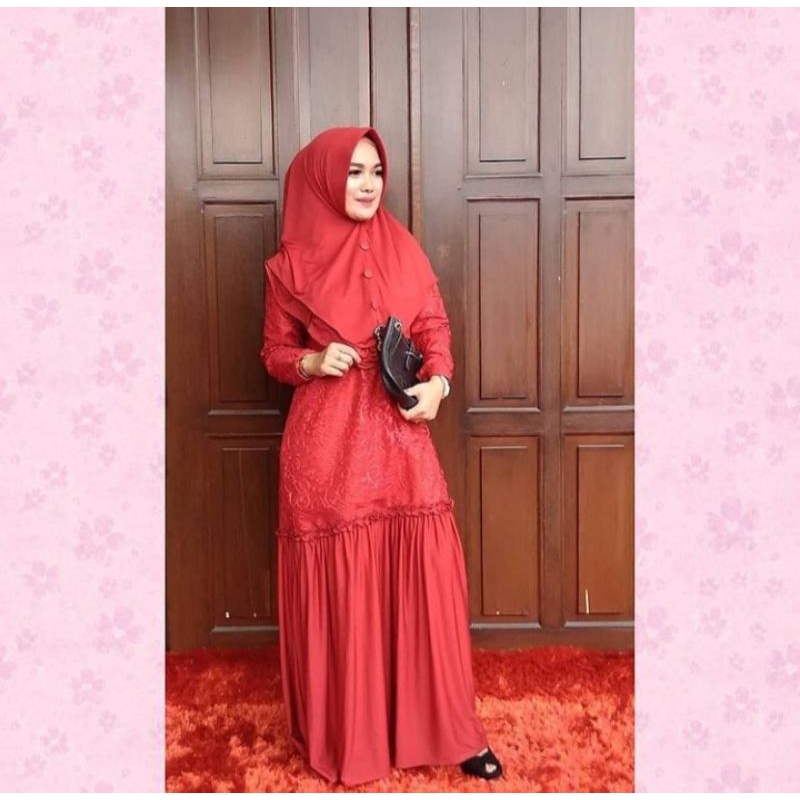 Dress lebaran,gamis set broklat kombinasi jersey, Kayla syari set