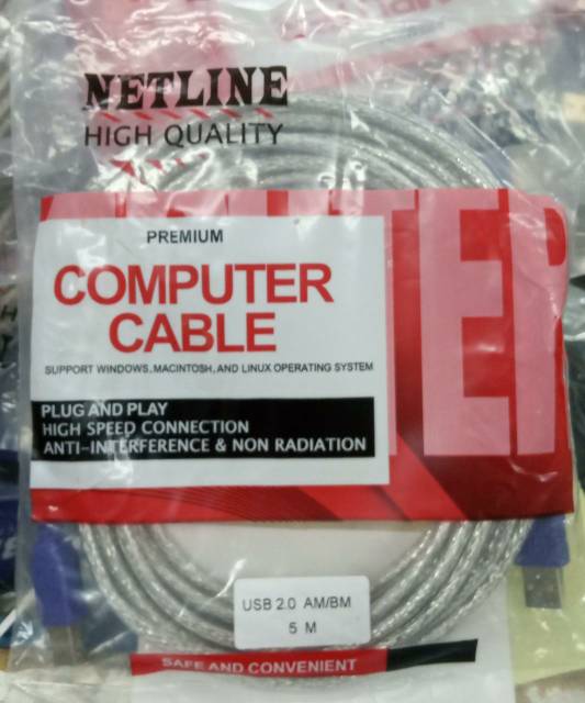 Netline Kabel Printer 5Meter USB2.0 AM/BM