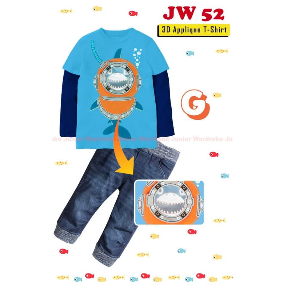 Setelan Anak Laki-laki Shark Diving Baju Anak Import Murah GR
