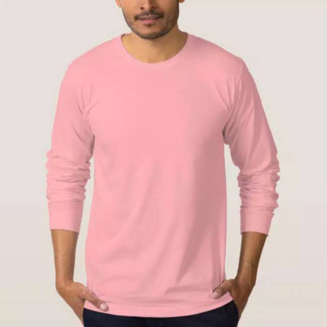 KAOS POLOS COTTON COMBED 30s LENGAN PANJANG WARNA PINK BABY