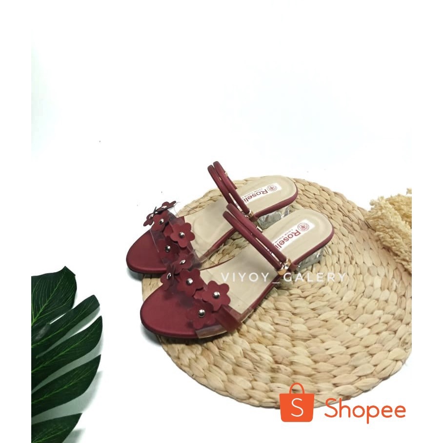 Sandal Heels Kaca Anak Sampai Dewasa Heels Hak Kaca Mika Bunga