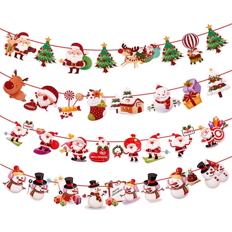 Christmas Cartoon Flag/ Xmas Trees Banners Decor For Home Christmas