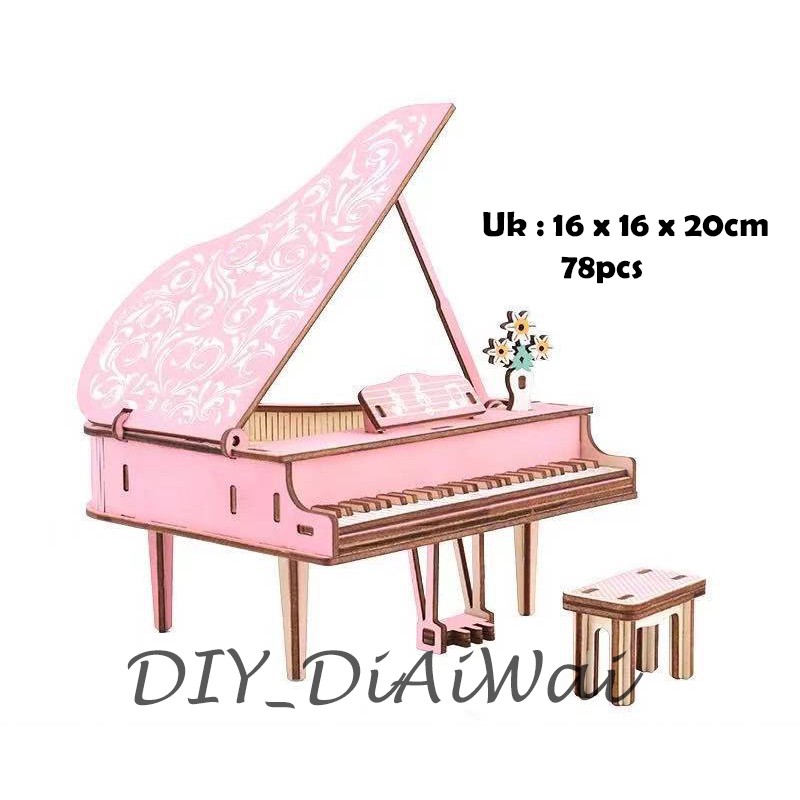 Puzzle 3D DIY bahan kayu model PIANO PINK mainan puzzle edukasi anak (kado &amp; pajangan)