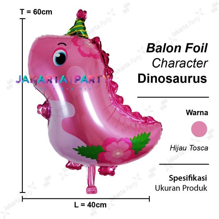 Balon Karakter Dino Topi Pink / Balon Dino Lucu / Balon Dino Kartun