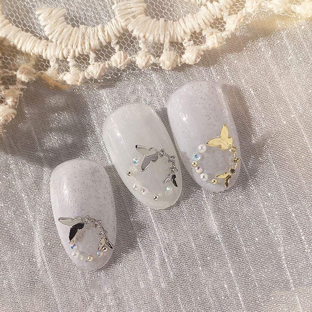 Augustina Nail Art Berlian Korea Zirkon Pesona Peri Kupu-Kupu Cahaya Mewah DIY Dekorasi Nail Art