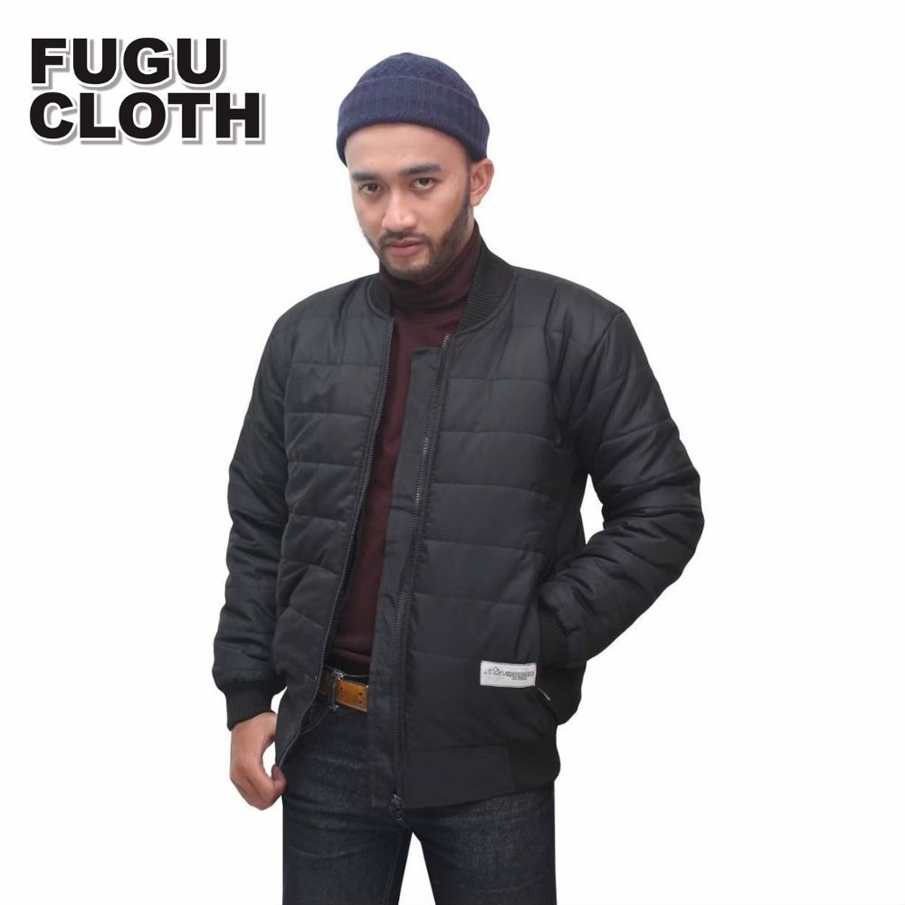 Jaket Bomber Puffer Tebal Polos Pria Jaket Mantel Motor Down Jacket Parasut Hitam Anti Angin Distro